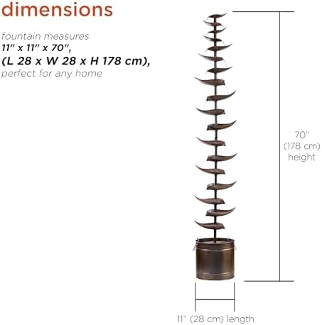 Alpine Corporation MCC390L-SL Indoor Outdoor Metal Tiered Leaves Water Floor Fountain, 70 Inches Tall, Silver - Image 3
