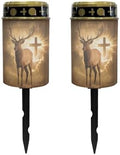 Poceacles Solar Candle Cemetery Solar Lights for Grave LED Garden Flameless Powered Pathway Lights Outdoor Waterproof with Dusk to Dawn Sensor, 2 PCS, Brown Deer Cross Pattern by Poceacles