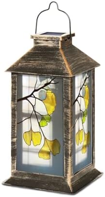 Solar Lantern Ginkgo Leaf Stained Glass Multicolor Leaves Branches Outdoor Waterproof Garden Hanging Lantern Solar Powered Lighting Outside Table Lamp for Patio Deck Camping 1 Pack by Unknown