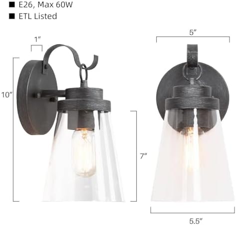 LALUZ Outdoor Wall Light, Waterproof Exterior Wall Sconce with Clear Glass Shade, Anti-Rust Outdoor Wall Lantern for Porch, Patio, Garage - Image 3