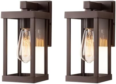 mirrea 11" Classic Outdoor Wall Sconce 1 Light in Oil Rubbed Bronze Rectangular Metal Frame and Clear Glass Shade Waterproof Porch Light Patio Light Pack of 2 by mirrea