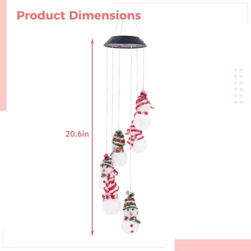 Solar Powered Snowman Wind Chime, 20.6 Inches Color Changing LED Outdoor Christmas Mobile Light, 6 Glowing Snowmen, Waterproof Garden Hanging Lights for Patio, Yard, Porch Holiday Decor - Image 2