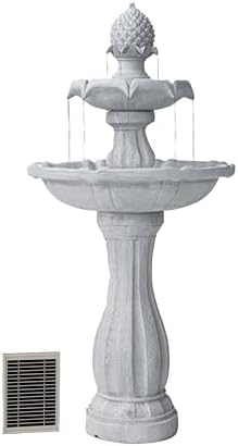XBrand 44" H Fiberglass/Resin 2-Tier Solar Water Fountain with Auto-Shut Off Pump, Tall Outdoor Fountain, Two Tiered Birdbath, White by XBrandHomeGarden