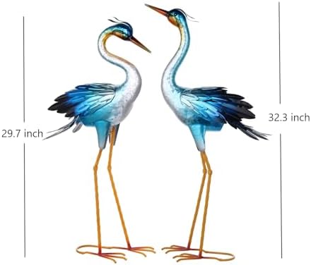 Shorayn Metal Crane Garden Statue, Garden Sculptures & Statues, Crane Ornaments Yard Art for Backyard Patio Lawn Decorations (Blue) - Image 2