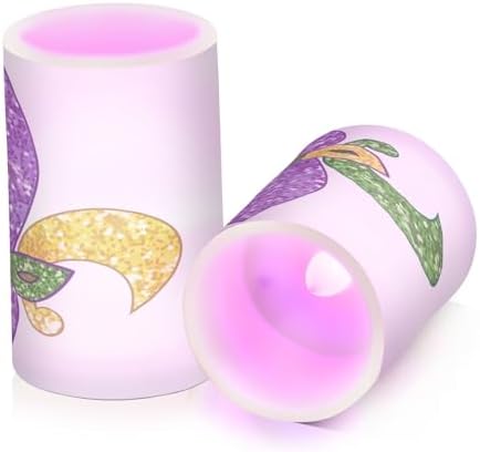YETTASBIN Mardi Gras Flameless Candles with Remote Control and Timer, Adjustable Brightness Long Lasting Battery Operated LED Pillar Candles for Indoor Outdoor Party Home Decor, 2 Pack - Image 2