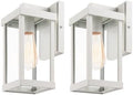 mirrea 11" Classic Outdoor Wall Sconce 1 Light in Rectangular Metal Frame and Clear Glass Shade Waterproof Porch Light Patio Light Pack of 2 (Matte White) by mirrea