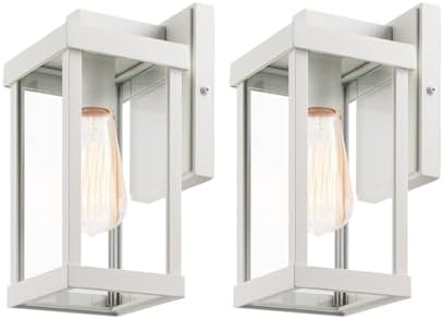 mirrea 11" Classic Outdoor Wall Sconce 1 Light in Rectangular Metal Frame and Clear Glass Shade Waterproof Porch Light Patio Light Pack of 2 (Matte White) by mirrea