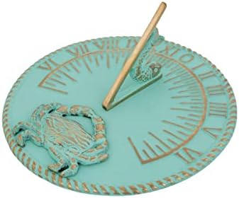 Renovators Supply Manufacturing Sundial Verdigris Finish Brass 10" Dia Vintage Sun Dial Garden Or Lawn Clock Beach Theme Fish Dial and Crab Plaque Patio Outdoor Compass Sundials for Yards by RenovatorsSupplyManufacturing