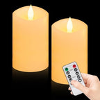 2 Pcs, Battery-Powered 3×5 Inch Ivory LED Pillar Candles, Realistic Flickering Flameless Candles with Timer, for Weddings, Holidays & Indoor/Outdoor Decor by WOOCODOWE