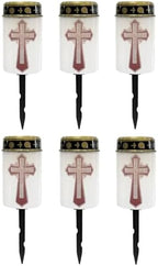 Poceacles Cross Solar Lights Waterproof Solar Garden Lights Cemetery Solar Outdoor Lights Outdoor Stake Automatic Solar Lantern for Cemetery Grave Decoration, Red Gothic Cross, Pack of 6 by Poceacles