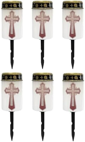 Poceacles Cross Solar Lights Waterproof Solar Garden Lights Cemetery Solar Outdoor Lights Outdoor Stake Automatic Solar Lantern for Cemetery Grave Decoration, Red Gothic Cross, Pack of 6 by Poceacles