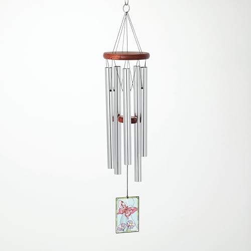 Woodstock Wind Chimes 26" Butterfly Garden Chime, Stained-Glass Acrylic Wind Catcher Chimes Silver Aluminum Tubes, Windchime for Outside Garden Decor, Outdoor Patio and Front Porch by WoodstockChimes