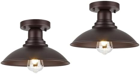 GOLDHILL 10.5" Semi Flush Mount Barn Light 2-Pack, Rust-Proof Metal Ceiling Fixture Set, Vintage Farmhouse Lighting for Garage, Porch & Mudroom, Damp Rated by Goldhill