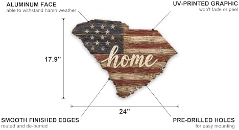 South Carolina "Home" State Shape Sign — Vintage American Flag Wall Decor - Image 2