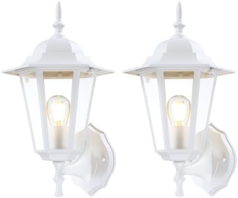 Outdoor Wall Light Fixture, Aluminum Glass, White, 2 Pack by KumtinSmart