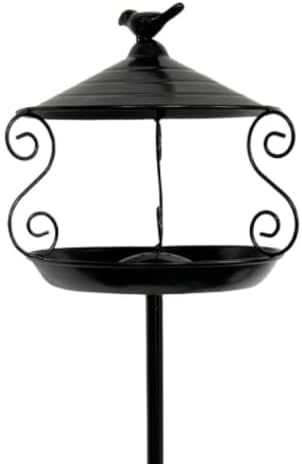 Bird Feeder Standing Bird Bath Feeding Station Iron Birdbath Feeding Bowl Stake Weatherproof Decorative Installation Suitable for Lawn Yard Garden, Black - Image 4
