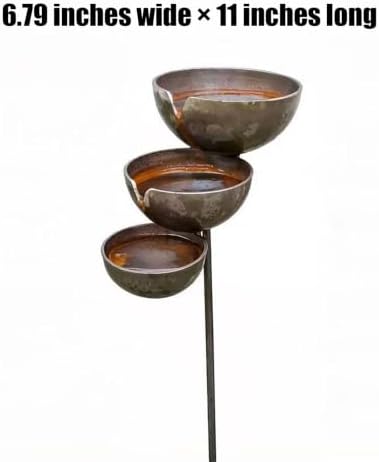 Three-Tiered rainwater Harvester Garden Pole, Vintage Rusted Metal Bird Bath, Bird and bee Drinking Cup, Decorative Outdoor rainwater Harvester Suitable for Patio, Lawn, and Garden Landscaping (1) - Image 3