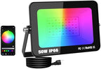 SKYWORLD 1 x 50W LED Floodlights Outdoor, Smart RGB Flood Lights with Plug, APP Remote Control, Dimmable Colour Changing Flood Light for Garden Courtyard Landscape DIY Party Stage Decoration by SKYWORLD