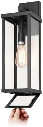 mirrea 18" Classic Outdoor Wall Sconce 1 Light in Matte Black Rectangular Metal Frame and Clear Glass Shade Waterproof Porch Light Patio Light by mirrea