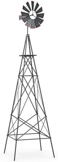 Goplus 8 ft Ornamental Windmill, All-Weather Metal Wind Mill w/ 4 Support Legs, Decorative Weathervane for Backyard, Garden, Farm, 4 Ground Stakes Included (Gray) by Goplus