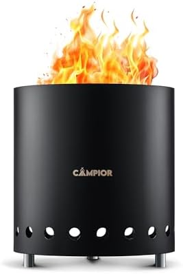 CAMPIOR Wood Burning Fire Pit Stove with Black Exterior - Smokeless Outdoor Stove for Efficient Wood Fires, Camping, and Gatherings, Stainless Steel with Removable Ash Pan, Stand and Carry Bag by Campior