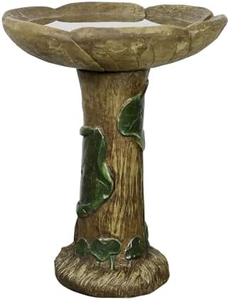 SunJet 24” High x 19” Diameter Outdoor Bird Bath with Tree Stump Leaf Design - Fibre Reinforced Concrete Birdbaths for Garden, Patio, Yard, Lawn Décor - Image 6