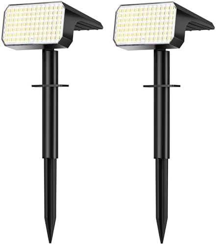 LANSOW Solar Spot Lights Outdoor Waterproof IP65, (2 Pack/90 LED/4 Modes) Solar Landscape Spotlights, 2-in-1 Solar Powered Flood Lights for Yard Garden Pathway Outside Tree, Auto ON/Off(Cool White) by LANSOW