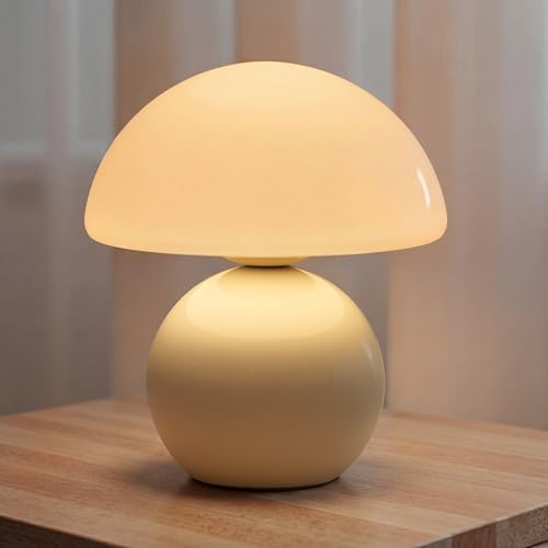 NIORSUN Mushroom Lamp Table Lamp for Bedroom, Portables Cordless Table Lamp,Wireless lamp,Small Bedside Table Touch Lamps for Living Room,Mini Mushroom 5200mAh Battery Operated Lamp Modern Cream by NIORSUN