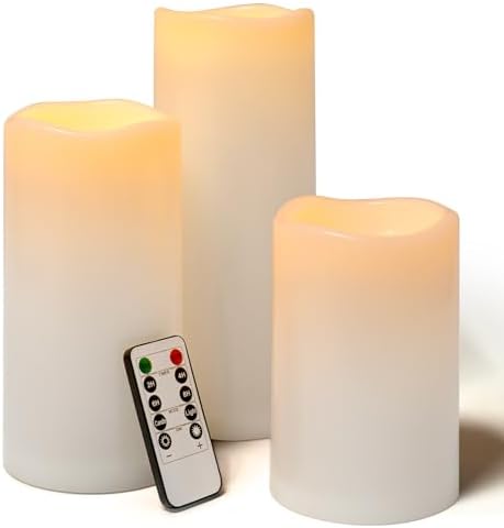 10" 12" 14" x 5" Extra Large Waterproof Outdoor Flameless Candles Battery Operated LED Pillar Candles for Indoor Outdoor Lanterns, White, Long Lasting, Set of 2 by Lumeavetra