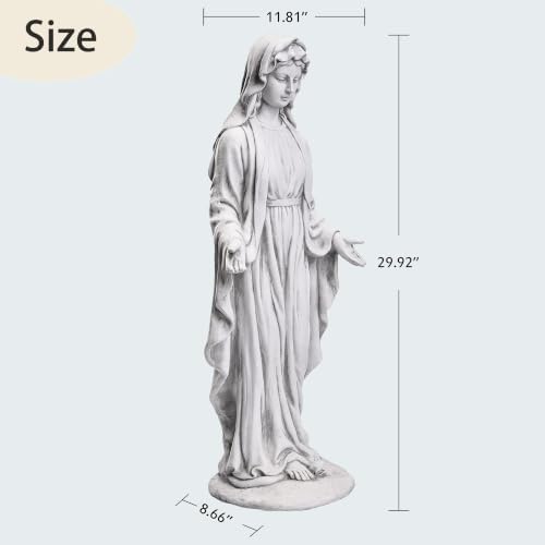 Virgin Mary Outdoor Statue, 29.5inch Blessed Mother Garden Sculpture, Religious Statue for Yard Lawn Patio Catholic Home Decor, Spiritual Gift for Faith Believers, Grey - Image 3