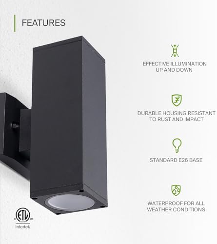 ASD 2 Light Cylinder Outdoor Sconce Lights, Black 120W E26 ETL - Image 3