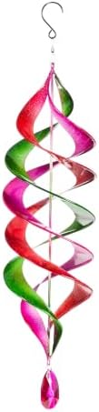 Evergreen Garden Pink and Green Hanging Metal Wind Twirler with Gem by EvergreenGarden