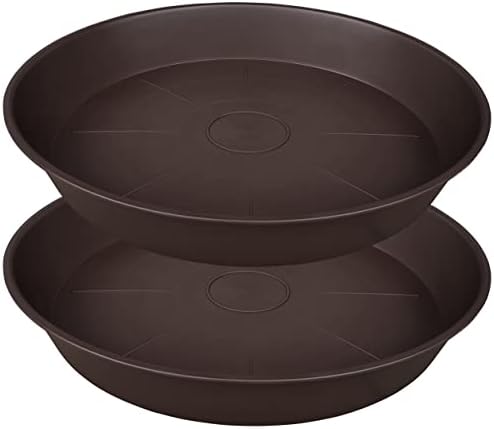 2 Pack of 20 22 inch Plant Saucer, 3.6" Depth Tray, Large Deep Heavy Duty Saucers for Pots, Garden Plastic Flower Plant Trays for Indoors Outdoor, Tray for Planter 19-23" (Brown) by Bleuhome