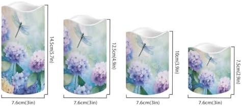 Hydrangea Dragonfly Flameless Candles with Remote Timer Battery Operated Fake Candles Color Changing Electric Pillar LED Candles Bulk Set of 4 - Image 2