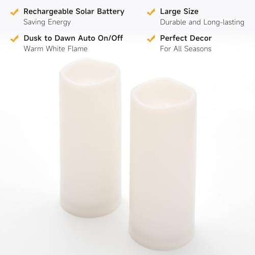 10" x 4" Large Waterproof Outdoor Solar Flameless LED Candles - 2 Pack - Image 5