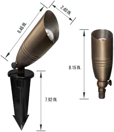 GKOLED UL Listed Solid Brass Landscape Spotlight, Low Voltage Outdoor Directional Uplight, with 5W MR16 LED Bulb & Large Rugged Slot Spike, 12V AC/DC Garden Patio Spot Up Light (Pack of 3) - Image 4