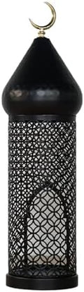 Indoor Lantern Hanging Candle Holder Lantern Led Lamp Iron Lamp with Hollow Frame for Subtle Lighting Suitable for Party Home Study Living Room Event, 36.5cmx9.8cm by Unknown