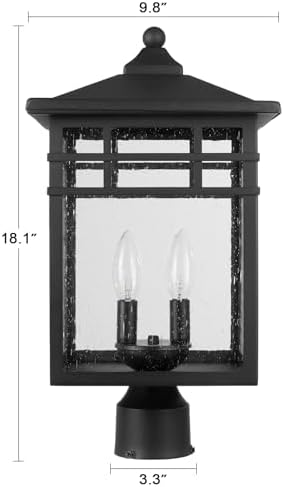 Outdoor Post Light Fixture, 2-Light Large Exterior Pillar Lantern with Black Finish & Seeded Glass, 10 Inch Square Pier Mount Lamp for Garden, Backyard, Courtyard, Patio, Deck, Pathway, Walkway - Image 4