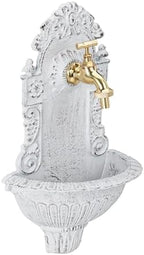Relaxdays Antique Wall Water Fountain, Faucet, Nostalgic, Garden Basin, Cast Aluminium, HWD 40 x 24.5 x 13 cm, White by Relaxdays