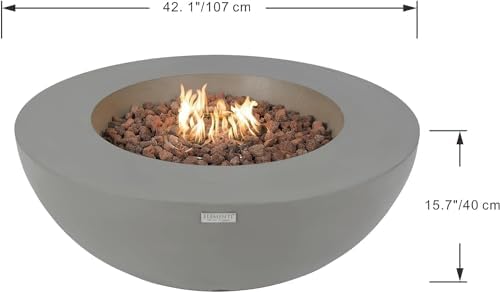 Elementi Lunar Bowl Cast Concrete Fire Table Bundle, Outdoor Fire Pit Fire Table Patio Furniture, Light Gray (Natural Gas) - Image 2