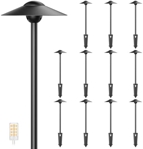 Gardencoin Low Voltage Pathway Lights (8.5'' Shade, 21.5'' Tall)，12V Outdoor LED Landscape Path Lights Wired, Aluminum Pathway Lighting with 3W 2700K Replaceable Bulb for Walkway Garden Yard, 12 Pack by Gardencoin