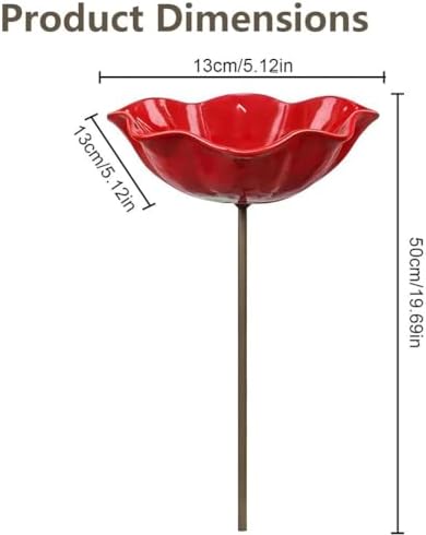 Metal Flower Garden Stakes with Bee Bath & Bird Water Bowl,Watering Station,Hummingbird Bath Cup for Outdoor Yard Decor (3PC-RED) - Image 2