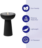 23.23" H Outdoor Water Fountain Made with Eco-Friendly Recyclable Materials, Polyethylene Bird Bath Bubbler Water Fountain Outdoor, Garden Decor with LED Light & Pump for Patio (Black) - Image 3