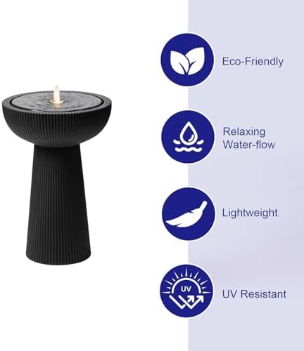 23.23" H Outdoor Water Fountain Made with Eco-Friendly Recyclable Materials, Polyethylene Bird Bath Bubbler Water Fountain Outdoor, Garden Decor with LED Light & Pump for Patio (Black) - Image 3