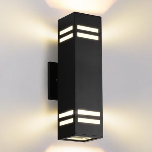 Cerdeco 15" Black Modern Outdoor Wall Light with 3-Sided Frosted Glasses by Cerdeco