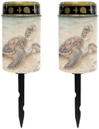 Poceacles Solar Candle Cemetery Solar Lights for Grave LED Garden Flameless Powered Pathway Lights Outdoor Waterproof with Dusk to Dawn Sensor, Sea Turtle Beach Print, 2 Pack by Poceacles