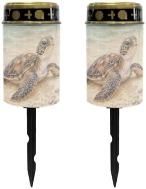Poceacles Solar Candle Cemetery Solar Lights for Grave LED Garden Flameless Powered Pathway Lights Outdoor Waterproof with Dusk to Dawn Sensor, Sea Turtle Beach Print, 2 Pack by Poceacles