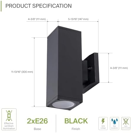 ASD 2 Light Cylinder Outdoor Sconce Lights, Black 120W E26 ETL 2 Pack - Image 2