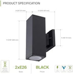 ASD 2 Light Cylinder Outdoor Sconce Lights, Black 120W E26 ETL 2 Pack - Image 2