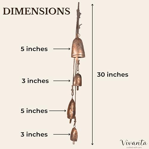 Handmade Rustic Vintage Farmhouse Decorative Bells, Hanging Witches Bells for Protection, Cow Bell Wind Chime for Outdoor, Door Knob Bell Door for Opening, Witchcraft Christmas Wreaths Ornament - Image 2